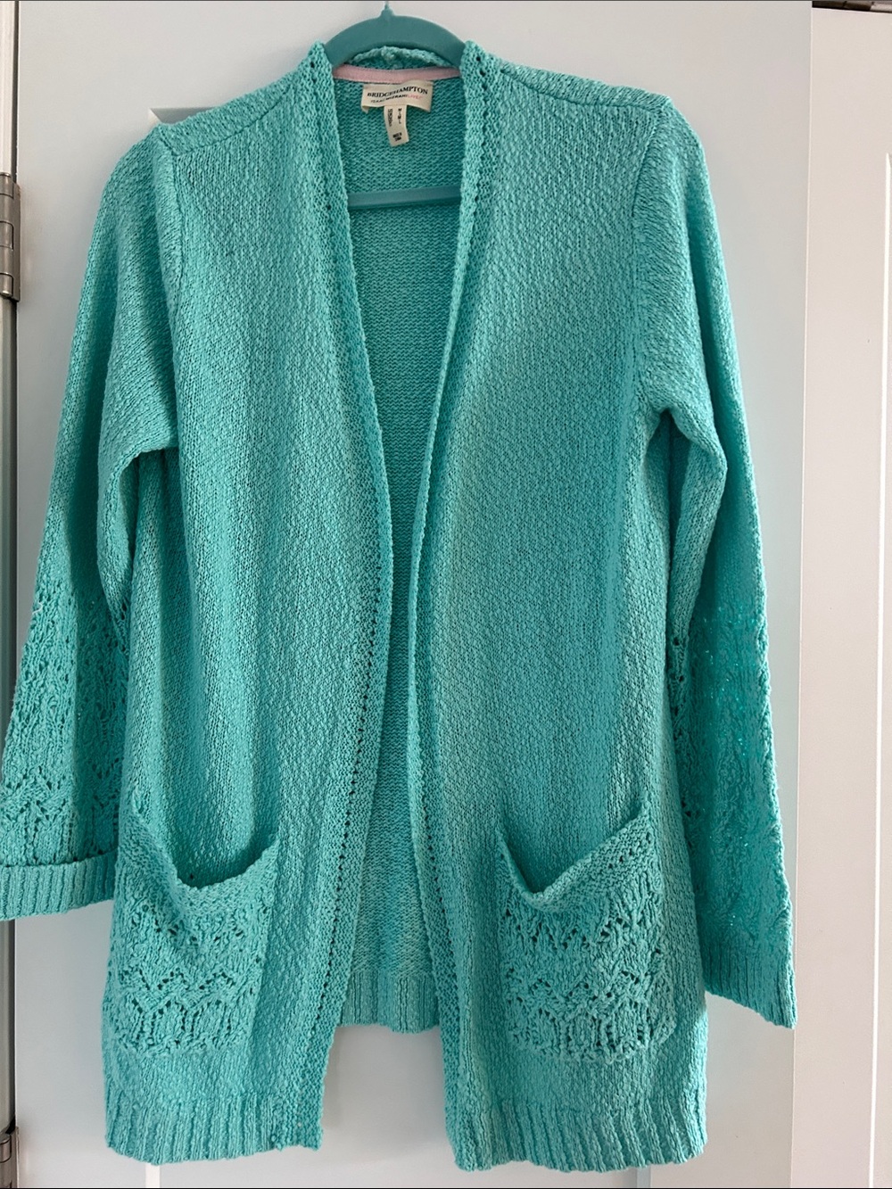 Issac Mizarahi Open-Front Teal Knit Cardigan Sweater Never Worn